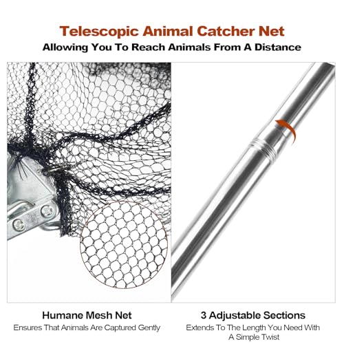 Chicken Catching Net, Animal net with Extendable 46 Inch Stainless Steel Pole, Chicken Nets for Chickens, Ducks, Birds Cats, Dogs，Fishnet, Chicken Catcher for Poultry Supplies