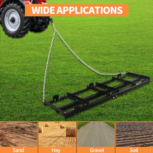 Drag Harrow Driveway Grader, 6FT Driveway Drag for Gravel Power Rake, Tow Behind Lawn Rake for ATV, UTV, Tractor, Mower, Yard Lawn Leveling Tool for Gravel, Sand, Soil and Hay