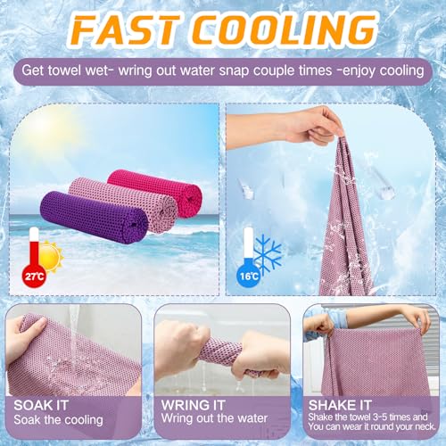 BBTO 100 Pack Cooling Towel Bulk - color: Purple Pink Rose, size: 40 x 12 Inch