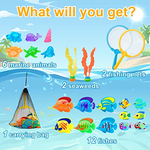 23 Pcs Pool Toys for Kids, Bath Toys Dive and Grab Fishing Game Set, Diving Toys for Summer Pool Swimming Bath Time