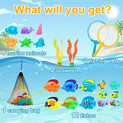 23 Pcs Pool Toys for Kids, Bath Toys Dive and Grab Fishing Game Set, Diving Toys for Summer Pool Swimming Bath Time