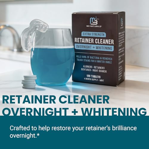 Overnight + Whitening Retainer Cleaner Tablets, Mint, 4 Month Supply by M3 | Compatible with Retainer Cleaner Machine & Ultrasonic Retainer Cleaner, Helps Remove Tough Stains, Buildup, Odors & Plaque - size: Overnight Whitening (120 Count)