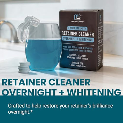 Overnight + Whitening Retainer Cleaner Tablets, Mint, 4 Month Supply by M3 | Compatible with Retainer Cleaner Machine & Ultrasonic Retainer Cleaner, Helps Remove Tough Stains, Buildup, Odors & Plaque - size: Overnight Whitening (120 Count)