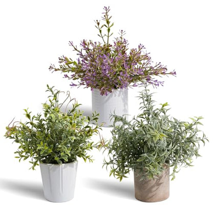 3 Pack Small Fake Plants in White Pulp Pot | Artificial Plants Indoor, for Home House Bathroom Kitchen Office Shelf Table Room Decor, Easy to Clean, Lifelike Appearance - style: Harb