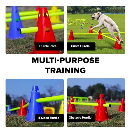 GSi 9-Inch Cones with Holes for Hurdle & Agility Training | Creates Training Hurdles, Stable in Wind, Sturdy Construction, Bright Colors, 18 Cones in 3 Colors