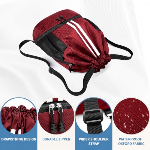 JELUTAR Drawstring Backpack Gym Bag with Shoes Compartment, Burgundy - color: Burgundy, size: Medium
