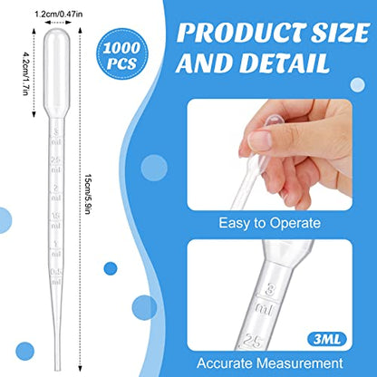 1000 Pcs Plastic Transfer Pipettes Disposable Graduated Pipettes for Scientific Experiment, Essential Oils, Make up Tool (3 ml)