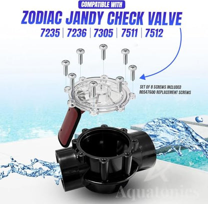 7056 Flapper with Lid O Ring & Set of 8 Screws – Pool Replacement Part 7056 Check Valve Flapper with Lid – Oring for Zodiac Jandy Spring Check Valve Models 7235, 7305, 7511, 7512 - size: 7056 - Flapper Replacement w/ Screws