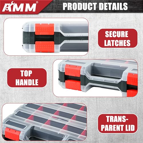 AMM Tool Box, Double Side Tool Box Organizer with 34 Compartments, Removable Dividers, Tackle Box Small Parts Screw Hardware Organizer for Screws, Nuts, Nails and Bolts (1 Piece, Red) - size: 1PC