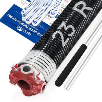 Right Hand Wind（Red Cone）2" Garage Door Torsion Spring with Non-Slip Winding Bars & Gloves, High Precision Electrophoresis Black Coated, for Replacement, MIN 16,000 Cycles (0.218x2''x23'') - size: 0.218X2"X23"-R