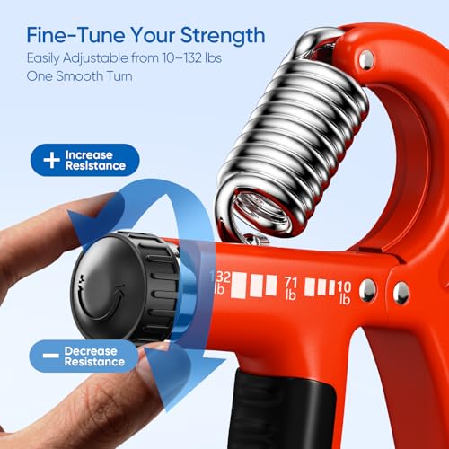 FitBeast Grip Strength Trainer 2 Pack – Adjustable Hand Grip Strengthener for Strength Training & Rehabilitation, 10-132 lbs Resistance Forearm Strengthener, Ideal for Athletes, Rehab, Office - color: Red
