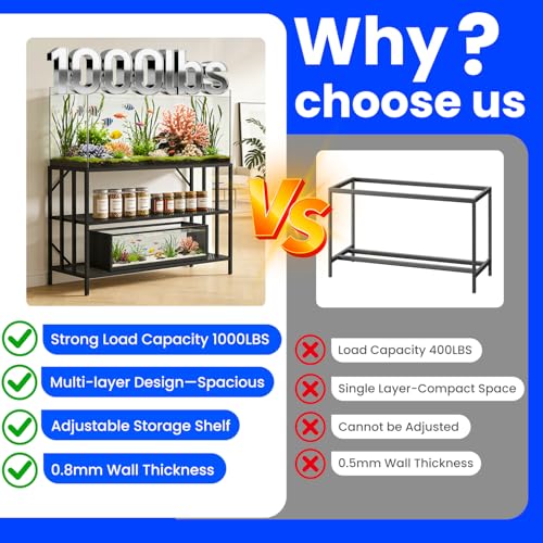 55-75 Gallon Aquarium Stand, Heavy Duty 3 Tier Fish Tank Stand with Adjustable Storage Shelf, Metal Frame Holds 1000 LBS, Stable Anti-Slip Design (55-75 Gallon)