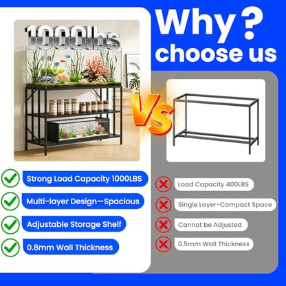 55-75 Gallon Aquarium Stand, Heavy Duty 3 Tier Fish Tank Stand with Adjustable Storage Shelf, Metal Frame Holds 1000 LBS, Stable Anti-Slip Design (55-75 Gallon)