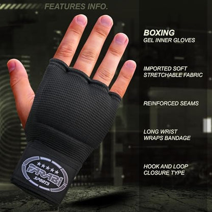 FARABI Kids Hybrid Boxing Inner Gloves Punching Boxing Gloves - color: All Black (Pack of 2)