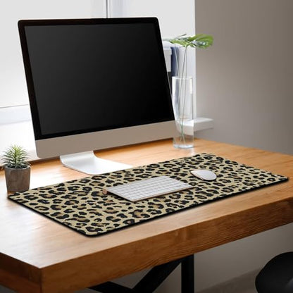 Large Desk Pad Black and Yellow Long Mousepad, Keyboard Mouse Pads Gaming Desk Mats, Full Desk Mouse Pad Non-Slip Rubber Base, 35.4" X 15.7" for Work/Game/Office/Home Leopard Pattern - color: Leopard Pattern
