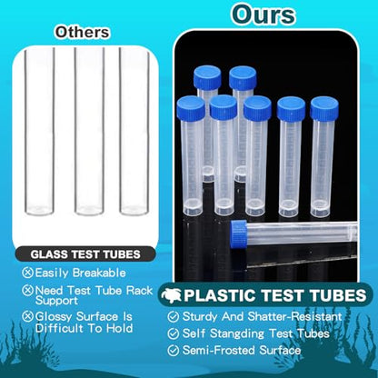 12 Pcs Replacement Test Tubes for Aquarium Test Kits, 10ml Plastic Frozen Self Standing Test Tubes with Scale line for Aquarium Water Testing