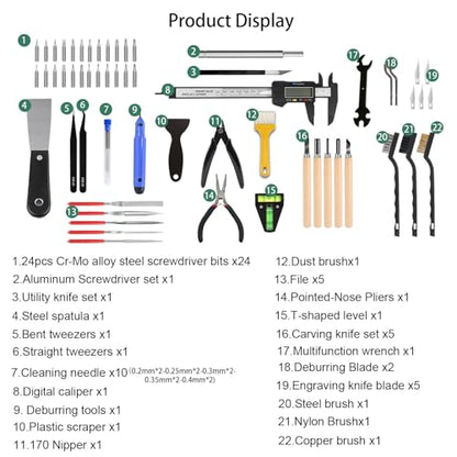 3D Printer Tool Kit, 68Pcs 3D Printing Tool Kit Assembly/Removal/Digital Caliper/Deburring/Model Processing/Spirit Level/Cleaning Tool Set Box 3D Printer Accessories for 3D Printing