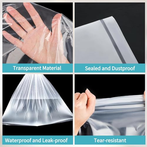 6 Pack XL Clear Plastic Storage Bags, 90x120cm Heavy-Duty Drawstring Bags for Luggage Suitcase Furniture Comforter Bike Blanket, Quilts, Toys & Office Chairs, Reusable