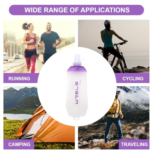 WRELS 200ml/350ml/500ml Collapsible Soft Flask,BPA Free Folding Soft Water Bottle with Hanging Ring,Lightweight TPU Hydration Flask for Running Marathon Cycling Hiking - color: Purple-500ml*1