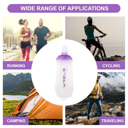 WRELS 200ml/350ml/500ml Collapsible Soft Flask,BPA Free Folding Soft Water Bottle with Hanging Ring,Lightweight TPU Hydration Flask for Running Marathon Cycling Hiking - color: Purple-500ml*1