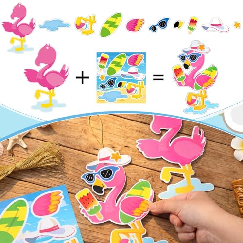 Frienda 48 Set Summer Craft Kit Hawaii Make a Face Paper Sticker Tropical Pool Beach Crafts Make Your Own Pineapple Flamingo Hawaii Sticker for Summer Party Favors Classroom Luau Game Rewards Gift - style: Summer