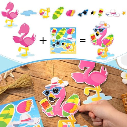 Frienda 48 Set Summer Craft Kit Hawaii Make a Face Paper Sticker Tropical Pool Beach Crafts Make Your Own Pineapple Flamingo Hawaii Sticker for Summer Party Favors Classroom Luau Game Rewards Gift - style: Summer