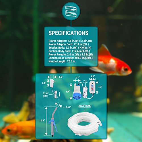 TERA PUMP 2.1 GPM Automatic Electric Water Replacement Pump, Submersible Water Pump, Fish Tank Water Changer Sand Washer with Filter, Aquarium Water Changing, 30 ft Long Hose