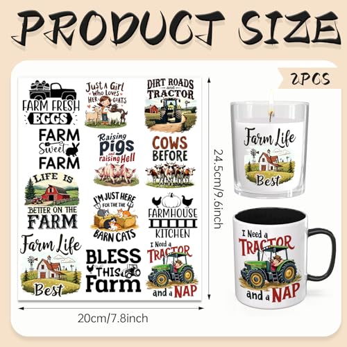 UV DTF Cup Wrap Transfer Stickers, 2 Sheets Farm Quotes Rub On Transfers for Tumblers Glass Cups Mugs Water Bottles - style: Farm Quotes