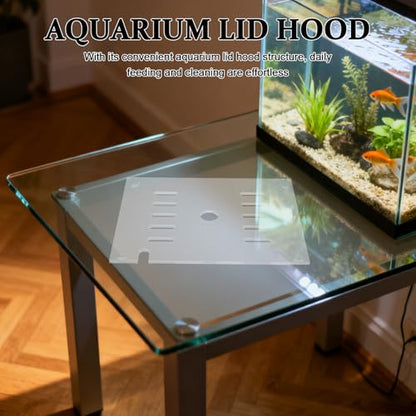 Clear Fish Tank Lid - 7.1x5.5Inch Acrylic Anti Jumping Aquarium Cover with Hole - Transparent Top Hood Grid Panel for Turtles Reptiles Shrimp Jump