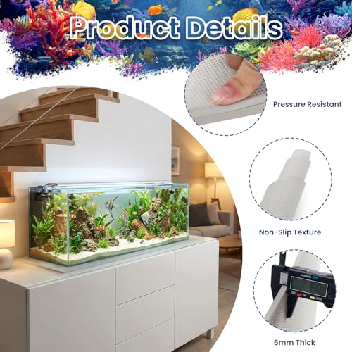 Aquarium Leveling Mat, 12 x 48 Inch Under Tank Pad, 6mm Thick Non-Slip Shockproof Fish Tank Cushion, Waterproof, Easy to Cut, Gray