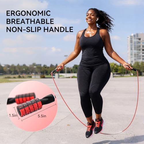 Jump Rope Cotton Adjustable Skipping Weighted jumprope for Women, Adult and Children Athletic Fitness Exercise Jumping Rope - color: Red, size: 1pcs