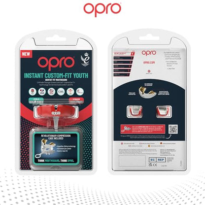 OPRO Instant Custom-Fit Mouthguard – Dentist Level Gum Shield Adult and Kids – OPRO Mouth Guard Boxing and MMA, Self-Fit Gum Shield Rugby – Maximum Protection with Dental Warranty (Red/White) - color: Red/White, size: Youth (Under 10)
