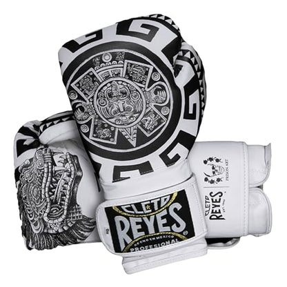 CLETO REYES Training Boxing Gloves for Men and Women with Hook and Loop Closure, Premium Synthetic Leather, MMA, Kickboxing, Muay Thai - color: Aztec Calendar White, size: 16oz.