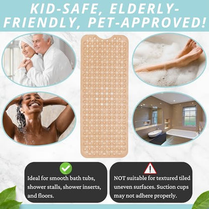 Bath Mat - Large Non Slip Bathtub & Shower Mat - Extra Long. 40 x 16 Inch Bathroom Mats for Tub Nonslip Anti Slip Bathmats (40x16 Beige 1-Pack) - color: Beige Opaque