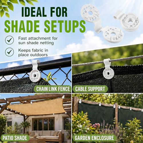 Frienda 30 Pcs White Round Shade Cloth Plastic Clips Reusable Heavy Duty Sunshade Fabric Net Clips Attachment and Placement for Sun Shade Net Anti Bird Garden Waterproof Netting Accessories