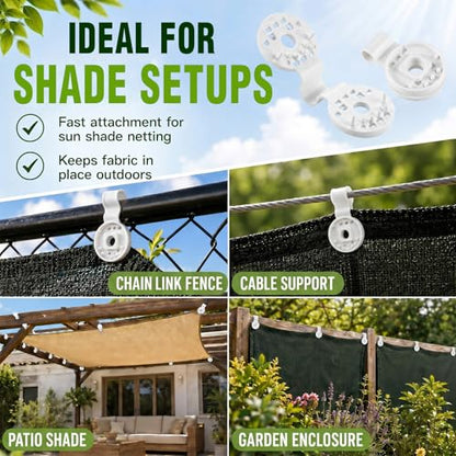 Frienda 30 Pcs White Round Shade Cloth Plastic Clips Reusable Heavy Duty Sunshade Fabric Net Clips Attachment and Placement for Sun Shade Net Anti Bird Garden Waterproof Netting Accessories