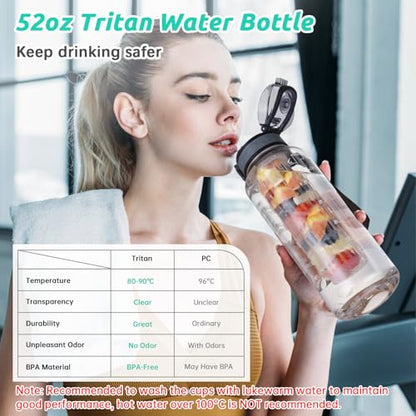 UTEBIT 52oz Fruit Infuser Water Bottle, with Time Marker & Straw & Chug Lid - style: 52OZ