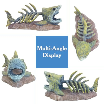 Fish Tank Decorations Resin Shark Skeleton Aquarium Decor Reptile Tank Accessories Ornament Fish Bone Hideout for Shrimp Lizards Geckos Spiders - style: Shark Skeleton