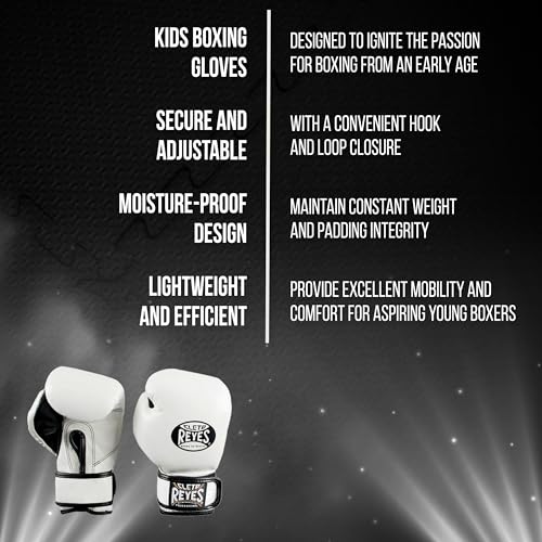 CLETO REYES Professional Boxing Gloves for Kids, Girls and Boys, Training, Sparring and Punching, MMA, Kickboxing, Muay Thai, Leather, Hook and Loop Closure, 3-5 Years, 5.6 oz - color: White