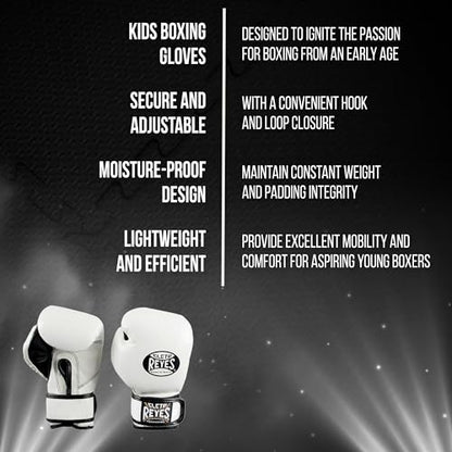 CLETO REYES Professional Boxing Gloves for Kids, Girls and Boys, Training, Sparring and Punching, MMA, Kickboxing, Muay Thai, Leather, Hook and Loop Closure, 3-5 Years, 5.6 oz - color: White
