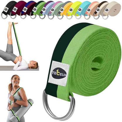 TECEUM 2 IN 1 Yoga & Mat Strap for Stretching – Cotton – 6/8/10 ft - color: Green Avocado, size: 8 ft