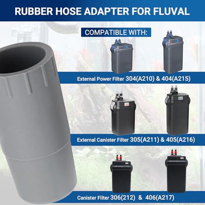 Aquarium Rubber Adapter Ribbed Hosing for Fluval 304/305/306/307/404/405/406/407, 2 Pack
