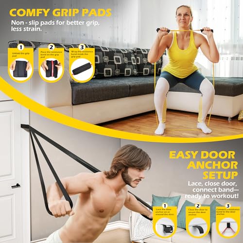 Pull Up Bands, Resistance Bands Set for Pull-Up Assistance, Exercise Bands with Door Anchor & Grip Pads for Men & Women Working Out, Physical Therapy, Muscle Training
