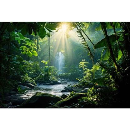 Aquarium Background Waterfall Tropical Rainforest Fish Tank Background Lush Green Forest Sunlight Thick Foliage Reptile Tank Backgrounds Deep Foggy Misty Falls Reptile Enclosure Backgrounds 72x16in