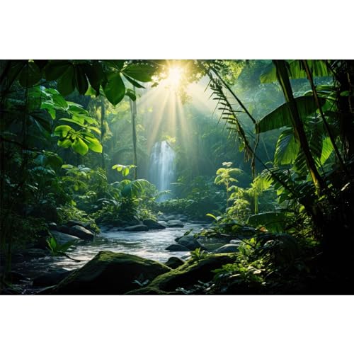 Aquarium Background Waterfall Tropical Rainforest Fish Tank Background Lush Green Forest Sunlight Thick Foliage Reptile Tank Backgrounds Deep Foggy Misty Falls Reptile Enclosure Backgrounds 72x16in