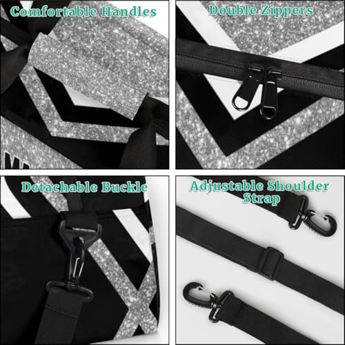 Custom Name Sports Volleyball Duffel Bag, Silver Black Glitters | Personalized Sport Gym Duffel Cheerleading Bag Travel Weekender Tote Carry-On Bag - color: Silver Black