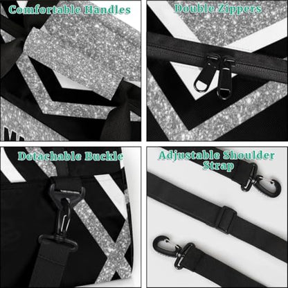 Custom Name Sports Volleyball Duffel Bag, Silver Black Glitters | Personalized Sport Gym Duffel Cheerleading Bag Travel Weekender Tote Carry-On Bag - color: Silver Black
