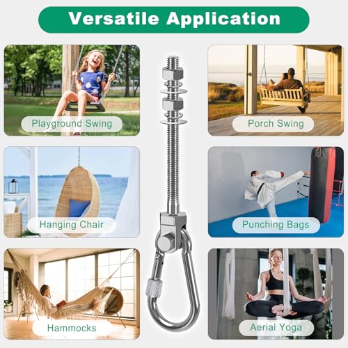 SELEWARE 2Pcs Heavy Duty Swing Hangers, 1500LB Capacity Stainless Steel Swing Set Hooks for Wood/Steel Beam, 5" x M2/5" Porch Swing Hardware for Playground Swing Hammock Chair Yoga Silk Punching Bag - color: 2 Pack Swing Hangers (5" X M2/5" Threaded Rod)