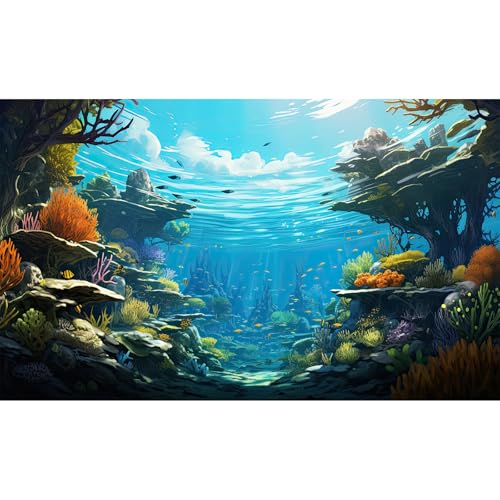 Underwater Landscape Aquarium Background Tropical Ocean Under The Sea Coral Reef Fish Tank Background Under Sea Bed Marine Life Deep Ocean Terrarium Backgrounds Tropical Fish Tank Backgrounds 24x12in - color: Blue_Green, size: 24(W)x12(H)in