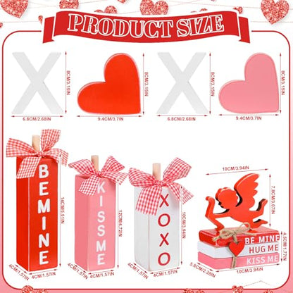 11 Pcs Valentine's Day Table Decorations XOXO Tiered Tray Decor Love Centerpiece Pink Wooden Books Home Table Top Decor for Wedding Party Supplies - style: Xoxo